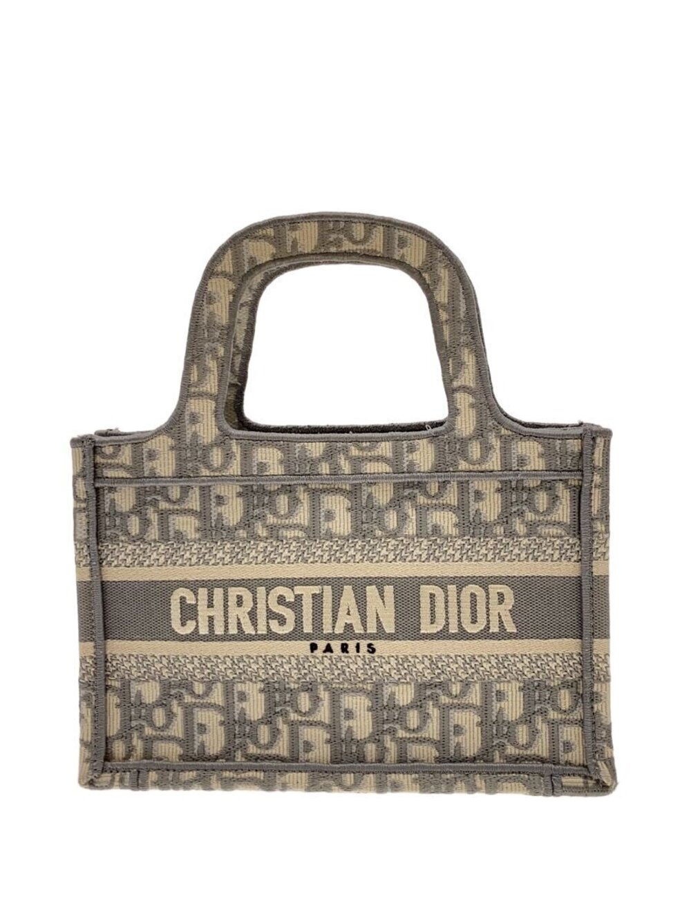 Christian Dior Oblique Embroidered Tote Bag Canvas Gray